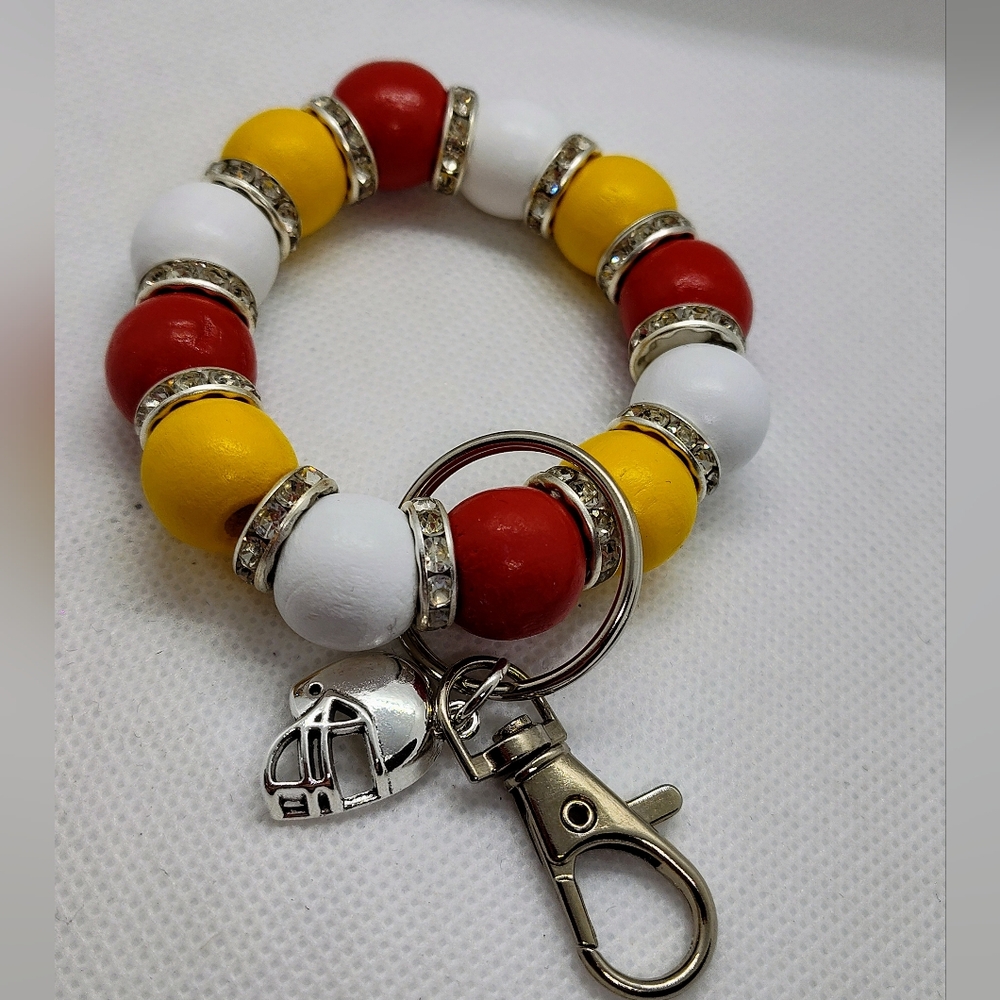 🏈 NFL Kansas City Chiefs Inspired Red, Gold, white Beaded Wristlet Keychain